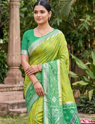 Light green color soft silk fabric woven designer partywear saree 3