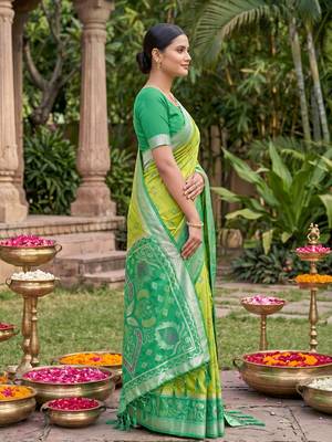 Light green color soft silk fabric woven designer partywear saree 4