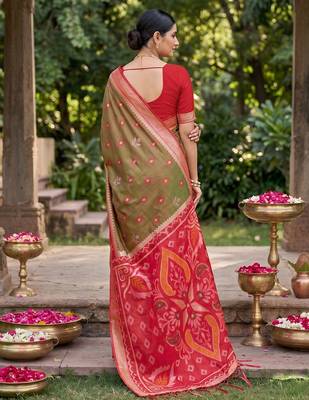 Mehandi color soft silk fabric woven designer partywear saree 2