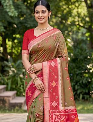 Mehandi color soft silk fabric woven designer partywear saree 3