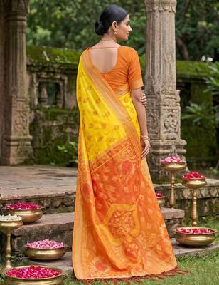Yellow color soft silk fabric woven designer partywear saree 2