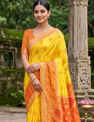 Yellow color soft silk fabric woven designer partywear saree 3