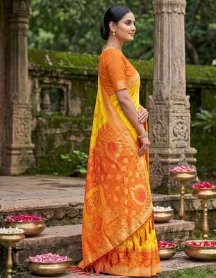 Yellow color soft silk fabric woven designer partywear saree 4