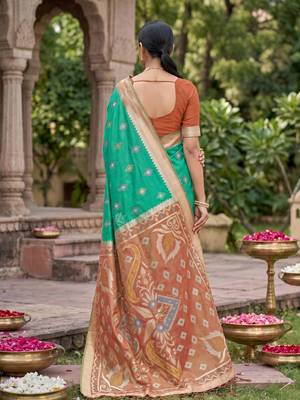Rama green color soft silk fabric woven designer partywear saree 2