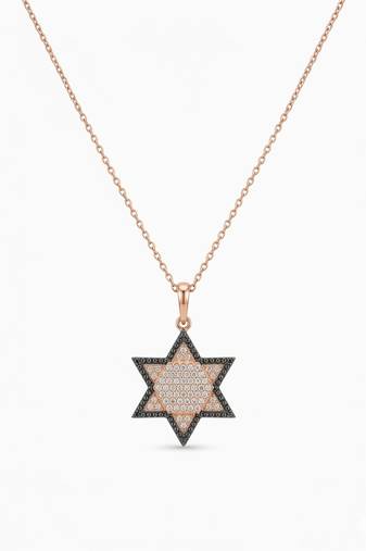 925 Sterling Silver Star of David Rose Gold Plated  Pendant  Necklace Set 