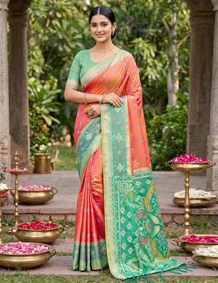 Mustard color soft silk fabric woven designer partywear saree 1
