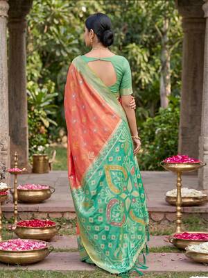 Mustard color soft silk fabric woven designer partywear saree 2