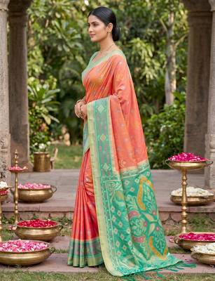 Mustard color soft silk fabric woven designer partywear saree 4