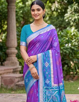 Purple color soft silk fabric woven designer partywear saree 3