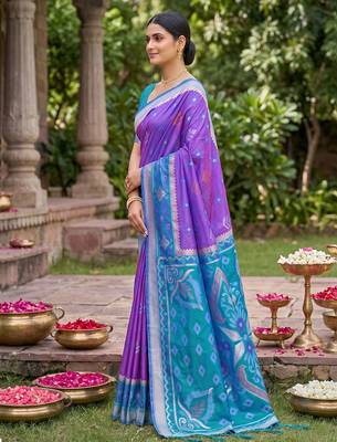 Purple color soft silk fabric woven designer partywear saree 4