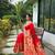Red silk blend saree with meenakari motifs