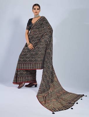 Black color stylish ajrak printed traditional chiffon fabric saree 5