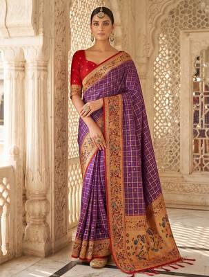 Purple color banarasi silk fabric graceful ethnic woven saree 1