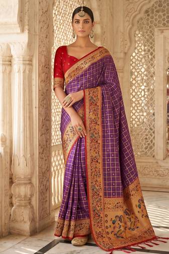 Purple color banarasi silk fabric graceful ethnic woven saree