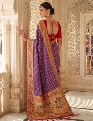 Purple color banarasi silk fabric graceful ethnic woven saree 2