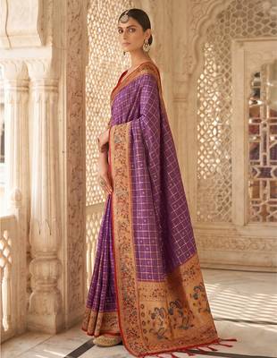 Purple color banarasi silk fabric graceful ethnic woven saree 3