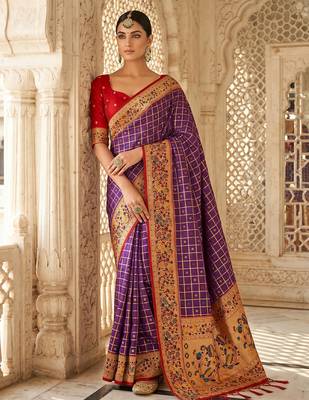 Purple color banarasi silk fabric graceful ethnic woven saree 4