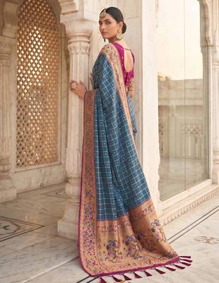 Blue color banarasi silk fabric graceful ethnic woven saree 2