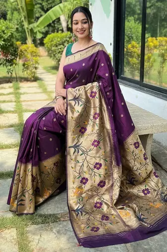 Wine silk blend saree with meenakari motifs
