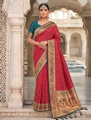 Pink color banarasi silk fabric graceful ethnic woven saree 1