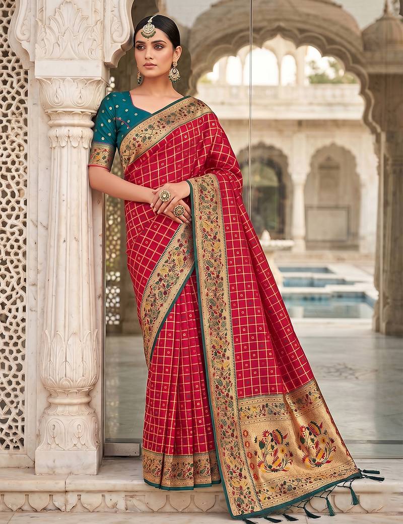 Pink color banarasi silk fabric graceful ethnic woven saree