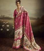 Peach color jacquard silk fabric fabric beautiful floral print saree