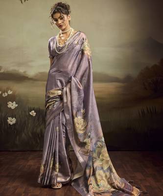 Purple color jacquard silk fabric fabric beautiful floral print saree 1