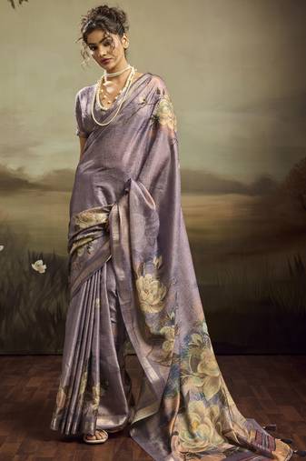 Purple color jacquard silk fabric fabric beautiful floral print saree