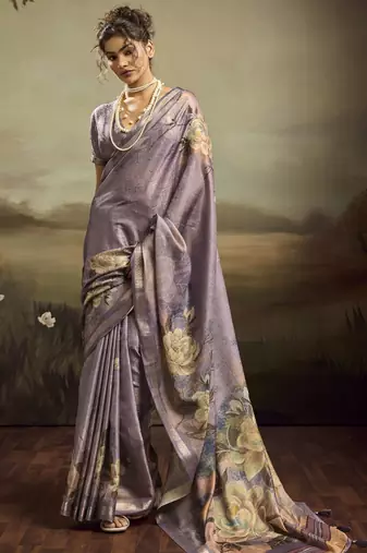 Purple color jacquard silk fabric fabric beautiful floral print saree