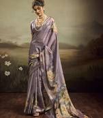 Purple color jacquard silk fabric fabric beautiful floral print saree