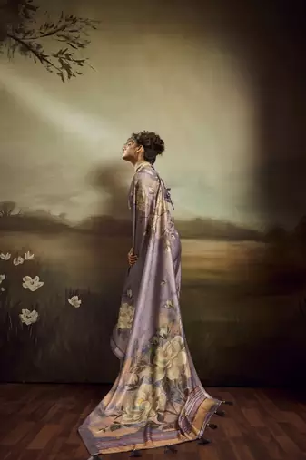 Purple color jacquard silk fabric fabric beautiful floral print saree