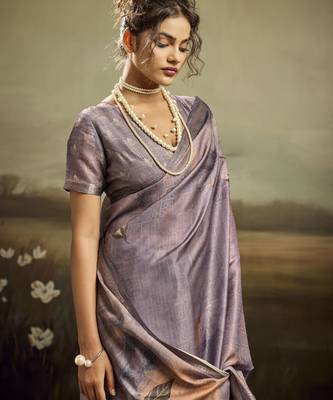 Purple color jacquard silk fabric fabric beautiful floral print saree 3