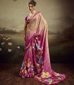 Rose pink color jacquard silk fabric fabric beautiful floral print saree