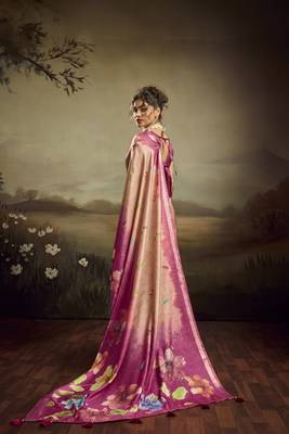 Rose pink color jacquard silk fabric fabric beautiful floral print saree 4