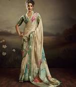 Light green color jacquard silk fabric fabric beautiful floral print saree