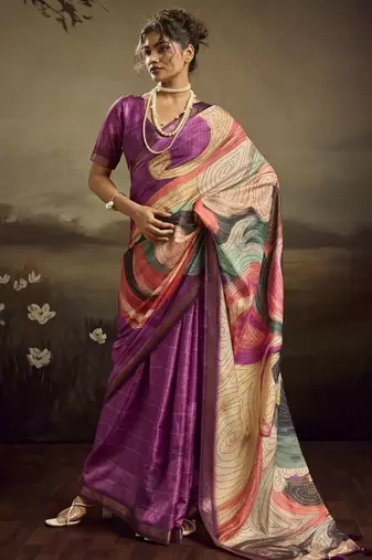 Purple color jacquard silk fabric fabric beautiful floral print saree
