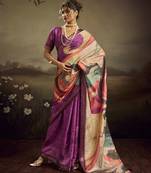 Purple color jacquard silk fabric fabric beautiful floral print saree