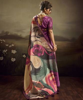 Purple color jacquard silk fabric fabric beautiful floral print saree 2