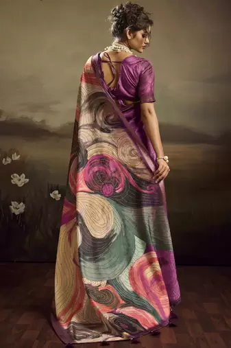 Purple color jacquard silk fabric fabric beautiful floral print saree
