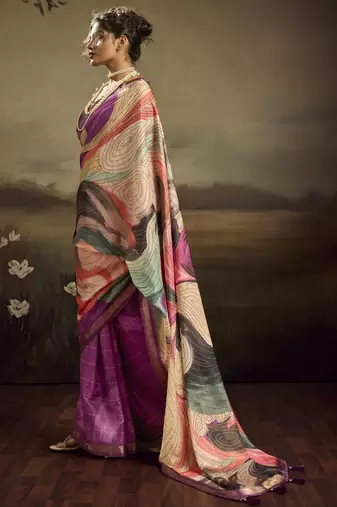 Purple color jacquard silk fabric fabric beautiful floral print saree