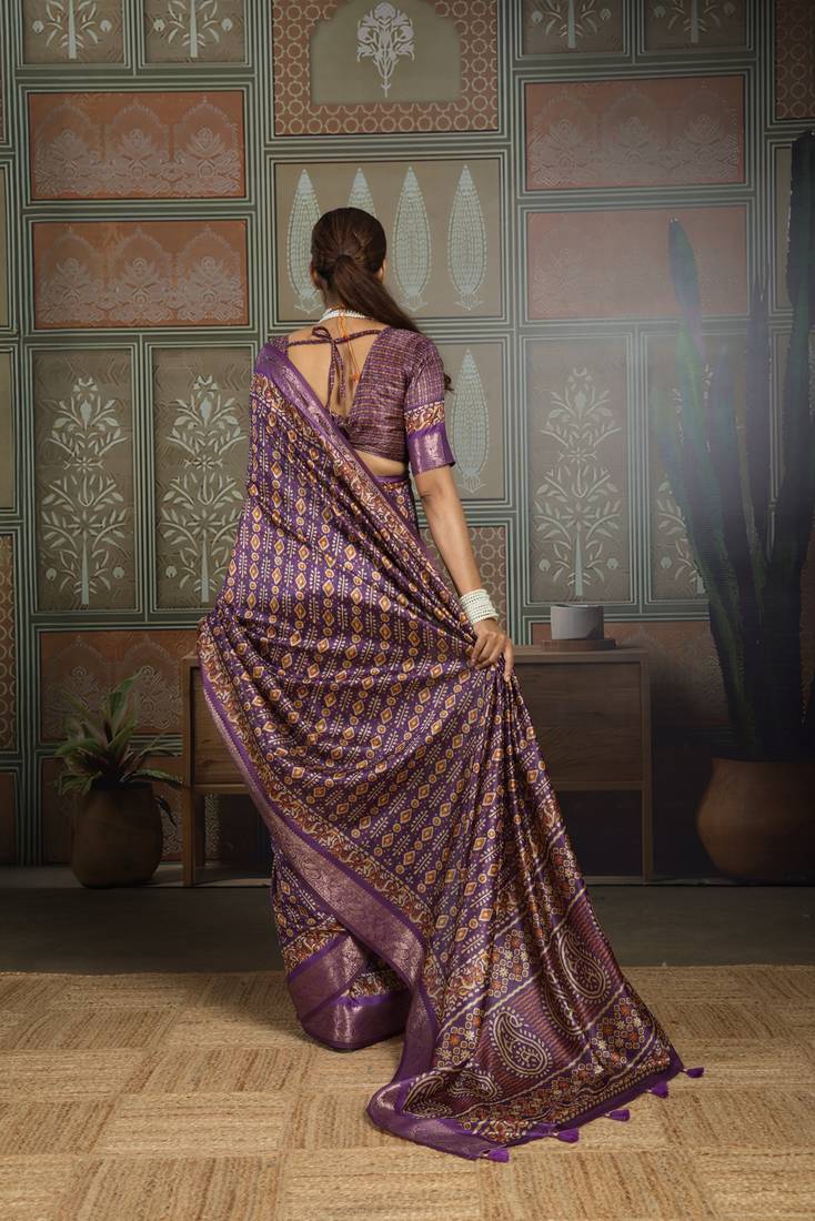 Purple color beautiful ethnic partywear saree for traditional rich looks