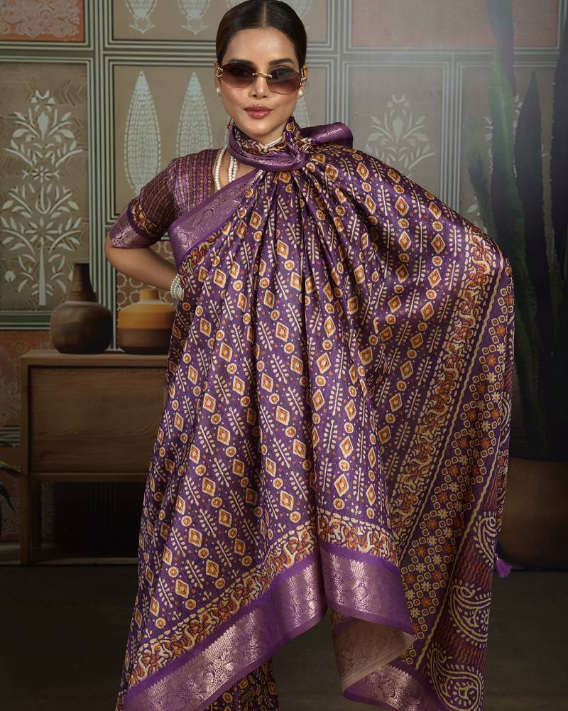 Purple color beautiful ethnic partywear saree for traditional rich looks