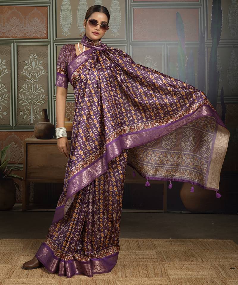 Purple color beautiful ethnic partywear saree for traditional rich looks