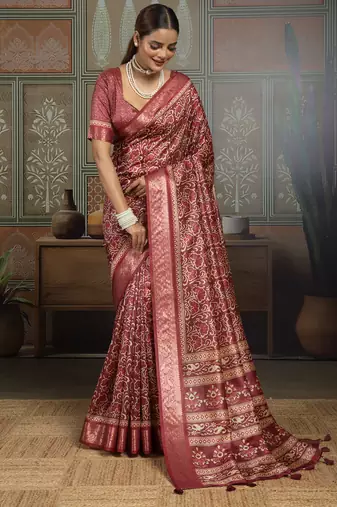 Maroon color beautiful ethnic partywear saree for traditional rich looks
