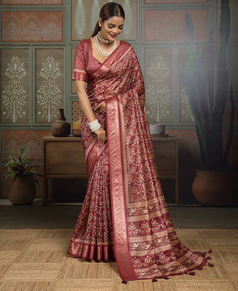 Maroon color beautiful ethnic partywear saree for traditional rich looks