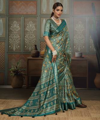 Green color beautiful ethnic partywear saree for traditional rich looks 1