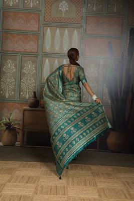 Green color beautiful ethnic partywear saree for traditional rich looks 2