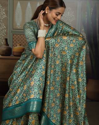 Green color beautiful ethnic partywear saree for traditional rich looks 3