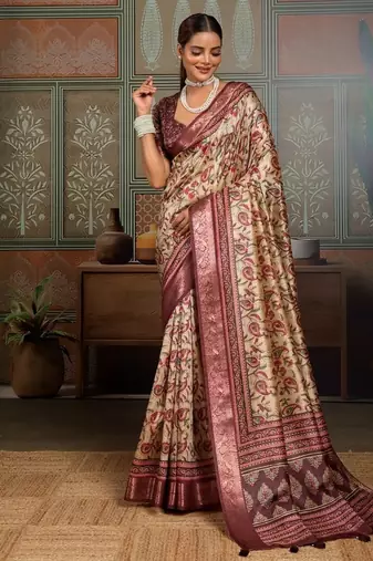 Beige color beautiful ethnic partywear saree for traditional rich looks