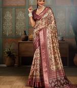 Beige color beautiful ethnic partywear saree for traditional rich looks